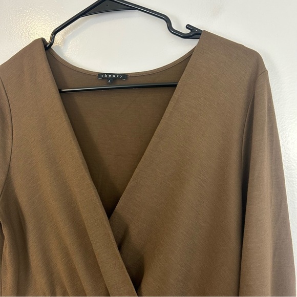 Theory Wool Blend Long Sleeve Brown Surplice Neckline A-line Dress Size Large - Picture 4 of 11